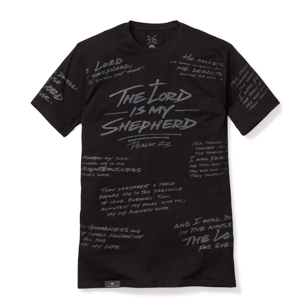 3:16 Collection T-Shirt Psalm 23 - All Over Tee - Blackout