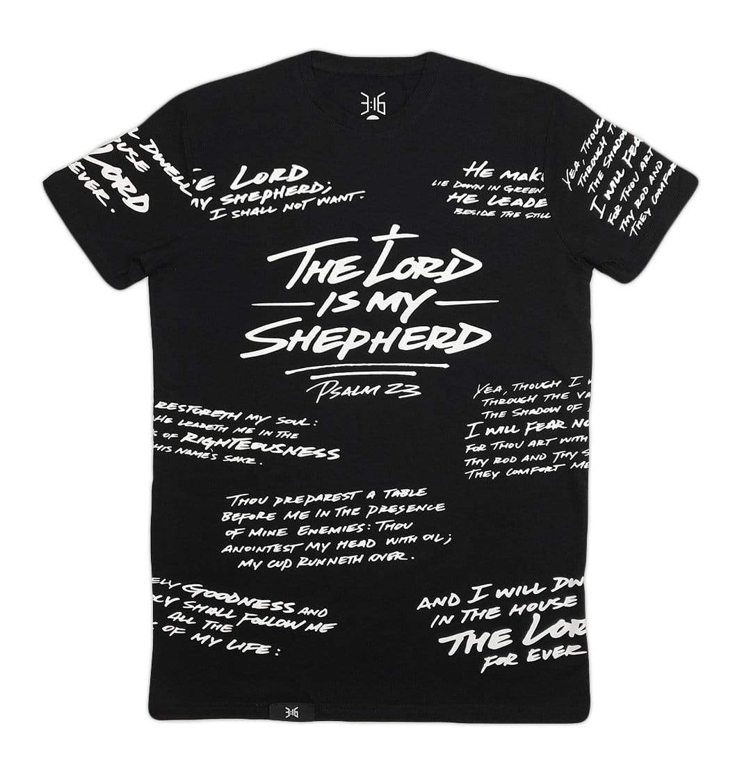 3:16 Collection T-Shirt XS Psalm 23 - All Over Tee - Black/White