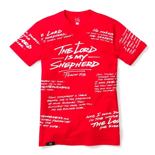 3:16 Collection T-Shirt XS Psalm 23 - All Over Tee - Red