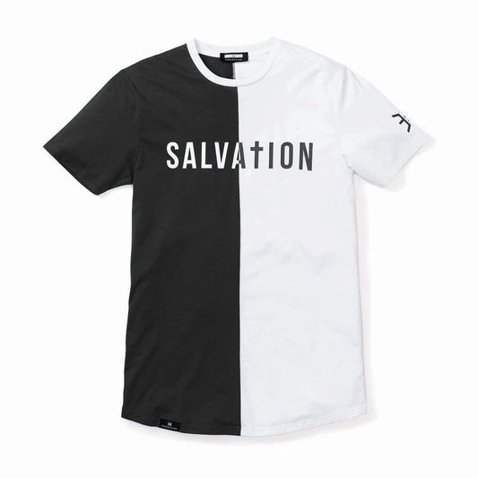 3:16 Collection T-Shirt XS Salvation Vertical Block Swoop Tee - Black and White (Long Body)