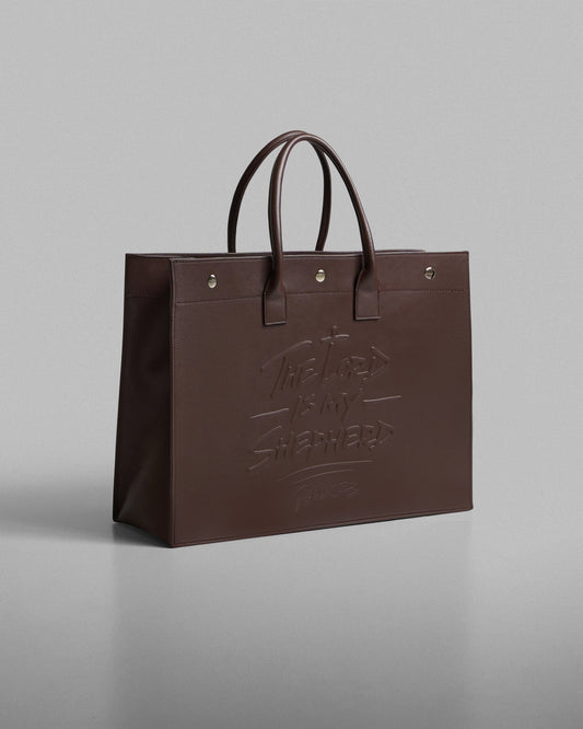 316collection Psalm 23 Large Tote Bag Genuine Leather - Chocolate Brown