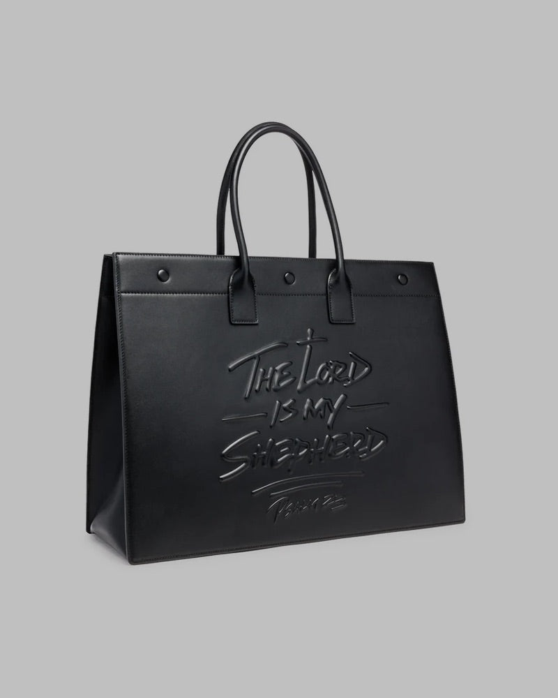 316collection Psalm 23 Large Tote Genuine Leather - Black